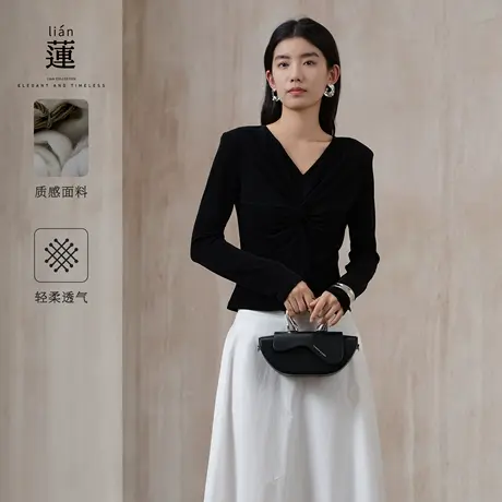 【商场同款】阿依莲气质长袖T恤女25秋季新款打底针织衫修身上衣商品大图