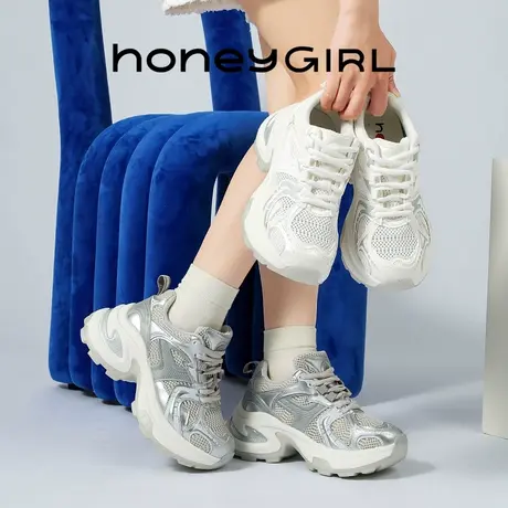 HoneyGIRL老爹鞋2025春夏春季运动新款透气增高休闲软底运动女鞋商品大图