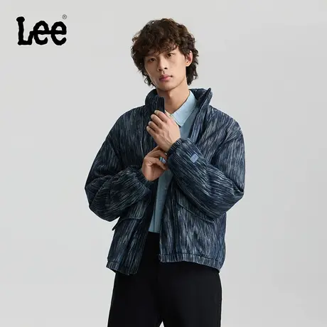 Lee25秋冬新品舒适版立领提花面料大口袋设计深蓝色男牛仔羽绒服商品大图