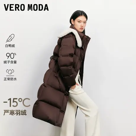 Vero Moda羽绒服女2025冬季新款90白鸭绒撞色毛领收腰长款羽绒服商品大图