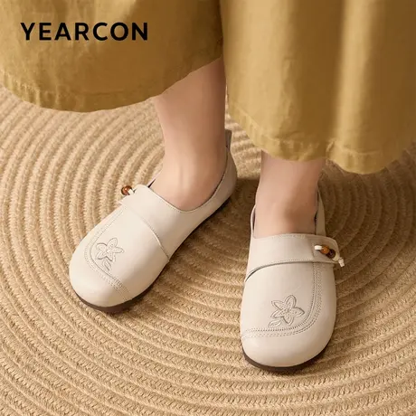 意尔康女鞋2026春季新款大码真皮乐福鞋平底休闲单鞋中老年妈妈鞋商品大图