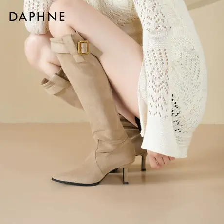 达芙妮细跟长筒靴女2025新款爆款秋季骑士靴瘦瘦靴尖头高跟靴子女图片