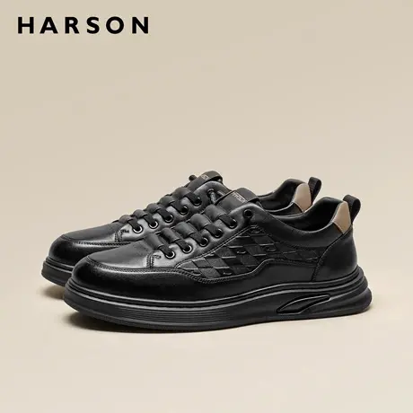 哈森男鞋2026春季新款商务休闲板鞋真皮软底通勤鞋子复古男士皮鞋商品大图