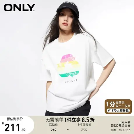 ONLY奥莱2023春夏新款时尚休闲百搭字母印花宽松圆领T恤女商品大图