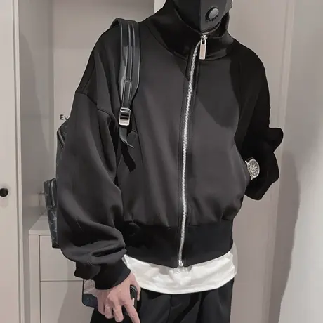 秋季小众设计感运动休闲夹克男潮流新款高级美式纯色开衫卫衣外套图片