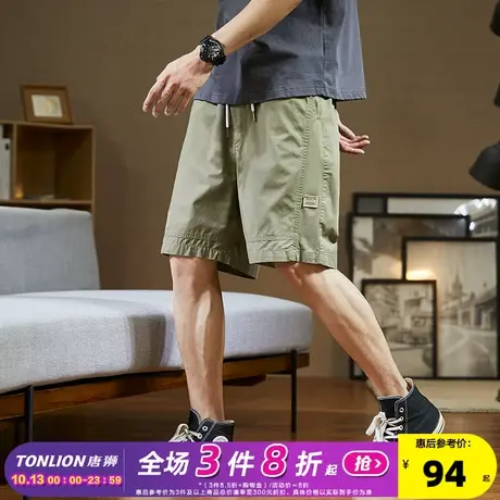 唐狮2023夏季新款休闲裤短裤男潮牌宽松工装裤黑色直筒显瘦五分裤图片