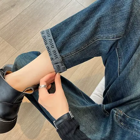 复古老爹直筒牛仔裤女春秋2023年新款高腰显瘦宽松九分萝卜哈伦裤商品大图