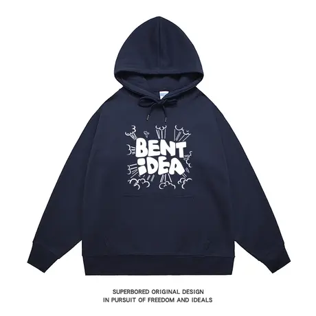 美式休闲复古潮流涂鸦字母印花卫衣男连帽秋冬款宽松上衣情侣装商品大图