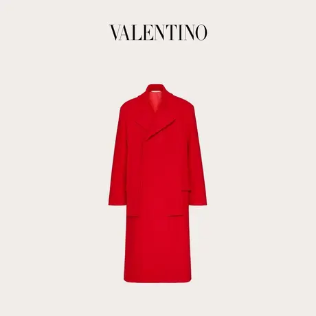 【季末优惠】华伦天奴VALENTINO男士双排扣配领带羊毛大衣图片