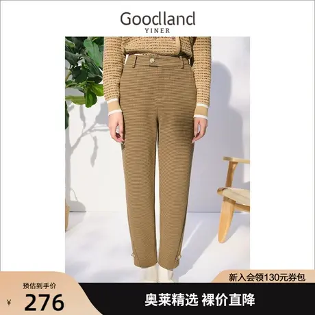 音儿美地女装2022秋季新款网格休闲裤高腰显瘦铅笔裤商品大图