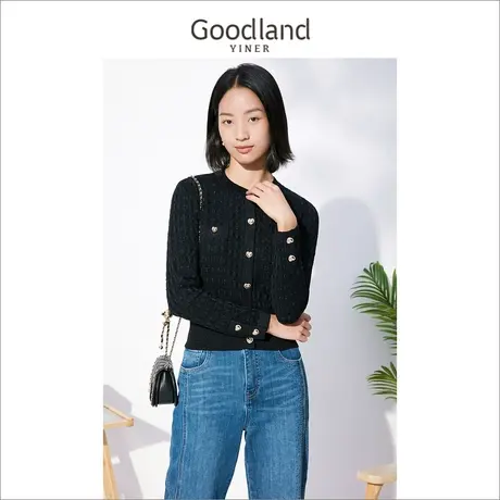 音儿美地女装2022冬季新款长袖亮丝毛衣针织开衫外套商品大图