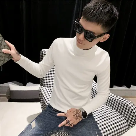 2024冬季新款潮男半高领纯色毛衣网红潮牌百搭针织衫抖音快手ins商品大图