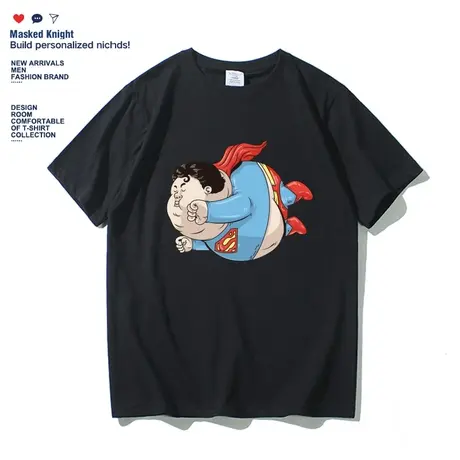 夏装小清新款胖子印花潮流男士学生短袖T恤夏季韩版纯棉短袖半袖商品大图