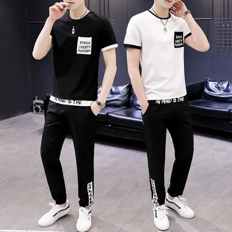 夏季男士短袖t恤一套装裤子韩版潮流帅气网红男装ins学生运动衣服商品大图