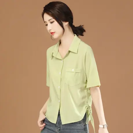 韩潮袭人小众法式短袖衬衫女士2024夏季新款设计感上衣抽绳衬衣薄商品大图