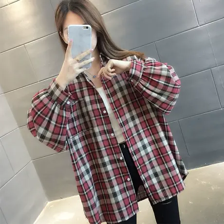 网红时尚格子衬衫女春秋2023新款韩版宽松百搭长袖衬衣外套上衣潮商品大图