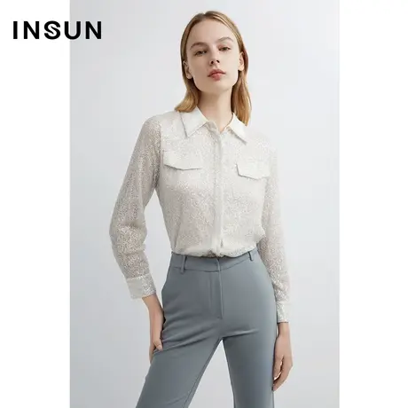INSUN恩裳春季长袖纯色透视衬衫商品大图
