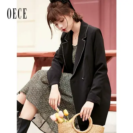 Oece白色小西装秋新款女装帅气复古英伦风休闲西服外套图片
