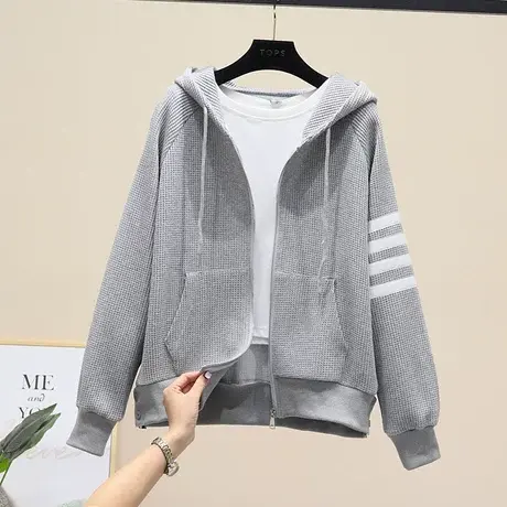 chic卫衣拉链连帽运动卫衣女2023秋冬新款百搭修身长袖上衣外套潮商品大图