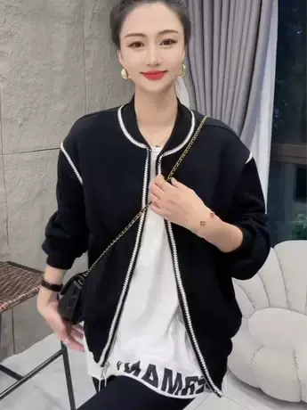 小香风外套女秋季2023新款百搭短外套开衫春秋黑色夹克棒球服上衣商品大图