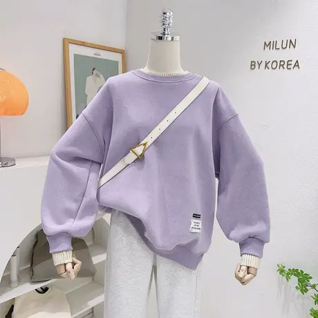 2022新款ins风韩系休闲净色毛衣领加绒厚秋冬卫衣摇粒绒上衣宽松图片