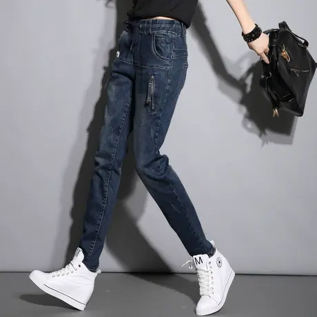 女士休闲牛仔裤女2024年新款秋冬季加绒哈伦裤女裤萝卜裤子老爹裤图片