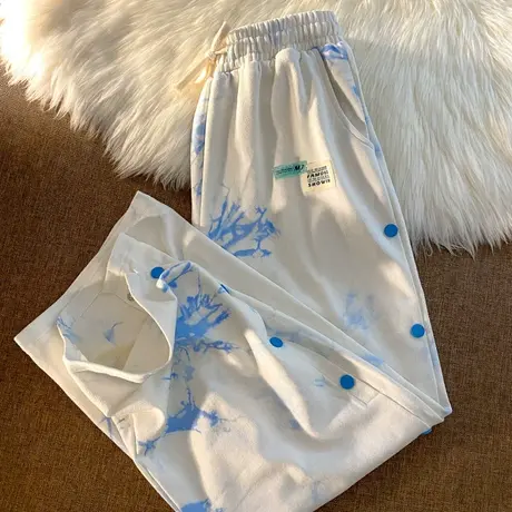 开叉阔腿裤子女春秋宽松设计感小众高腰卫裤直筒休闲运动裤潮ins图片