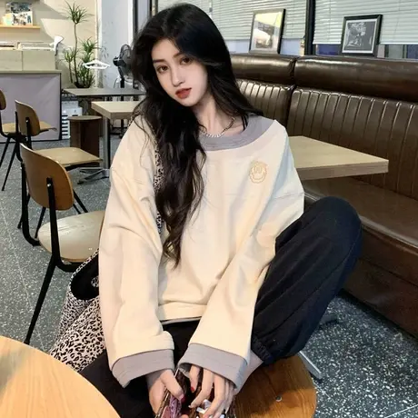 假两件卫衣女2023新款秋冬小个子宽松韩版上衣慵懒风加绒加厚外套商品大图