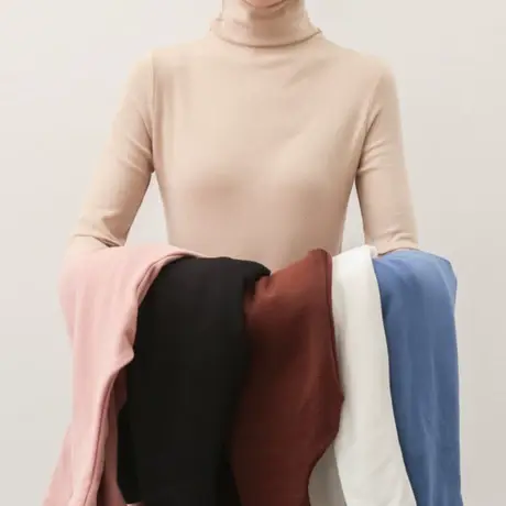 2023秋冬韩国女士简约高领修身堆堆领长袖t恤打底衫百搭显瘦上衣商品大图