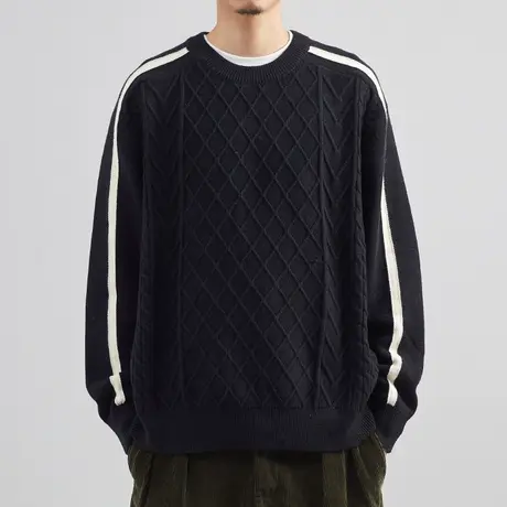 粗针麻花加厚韩版撞色毛衣男士2022冬季潮流宽松针织衫慵懒风毛衫商品大图