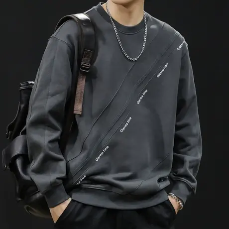 重磅潮牌卫衣男春秋款圆领男款美式拼接衣服春季2024新款长袖大码商品大图