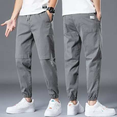 松紧腰男裤子春夏季薄款男士休闲裤九分工装运动卫裤灰色潮牌ins商品大图