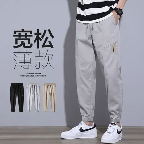 夏季薄款九分哈伦工装裤男士束脚宽松紧腰夏天夏裤2024年新款垮裤商品大图