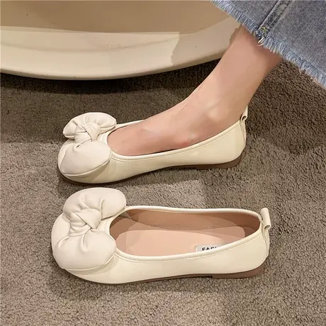 平底鞋女2024年新款春季浅口单鞋孕妇软底豆豆鞋女软皮蛋卷鞋女鞋商品大图