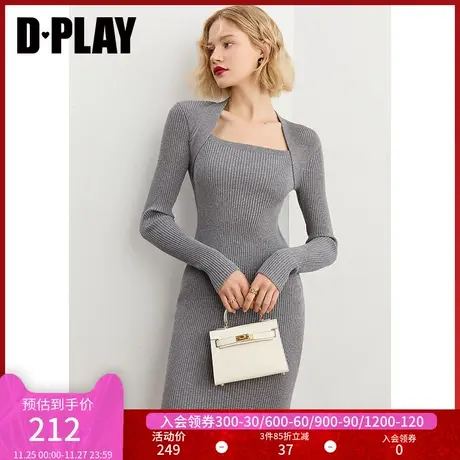 DPLAY秋装新新款复古法式修身小性感针织连衣裙赫本风气质灰裙图片