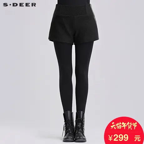 sdeer圣迪奥女装简约仿皮拼接打底短裤S16480951商品大图