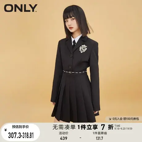 ONLY奥莱夏季时尚翻领高腰百褶A字长袖西装裙女图片