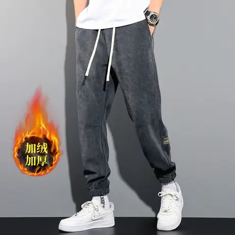 加绒裤子男士休闲秋冬季加厚雪尼尔运动卫裤束脚潮牌灯芯绒男裤商品大图