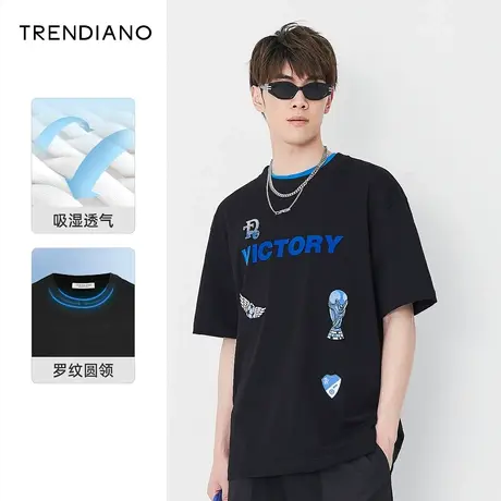 TRENDIANO狂热杯系列t恤男士秋季潮牌新款足球印花纯棉短袖商品大图
