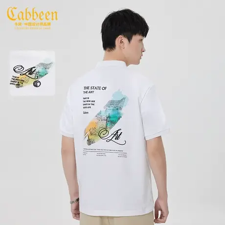 卡宾男装国潮剪影印花POLO衫2023夏新款纯棉字母刺绣宽松短袖H商品大图