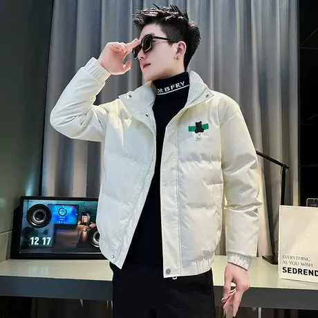 棉衣男冬季2023小众简约设计感时尚韩版修身立领棉服潮牌个性外套图片