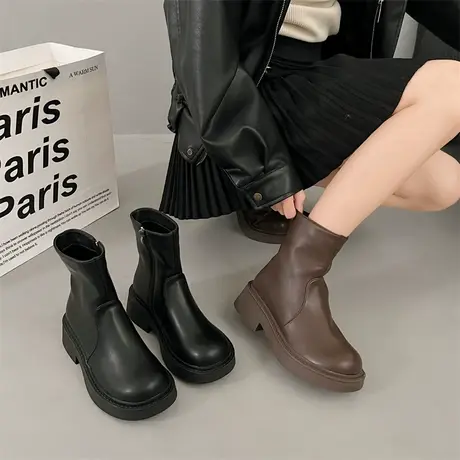 复古气质女靴子2023年新款粗跟ins不过膝靴两穿小众设计感马丁靴图片