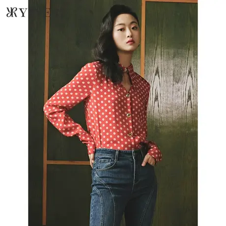 【1996系列】YINER音儿女装2021冬季波点桑蚕丝衬衫商品大图