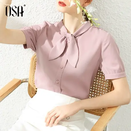 OSA夏天紫色女士衬衫设计感小众短袖衬衣雪纺上衣夏季2021年新款商品大图
