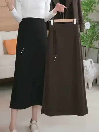 高腰显瘦醋酸半身裙女早春2024年新款中长款A字裙时尚百搭直筒裙图片
