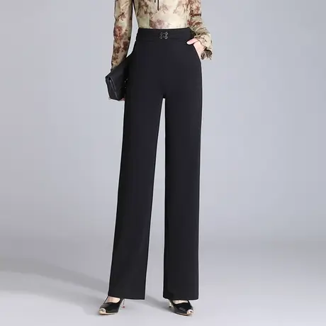 黑色西装直筒裤女高腰2024春季新款垂感显瘦窄版阔腿裤时尚长裤子图片