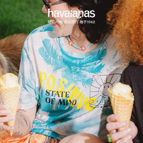 Havaianas哈唯纳Smiley联名款Tie Dye舒适宽松圆领纯棉短袖T恤商品大图