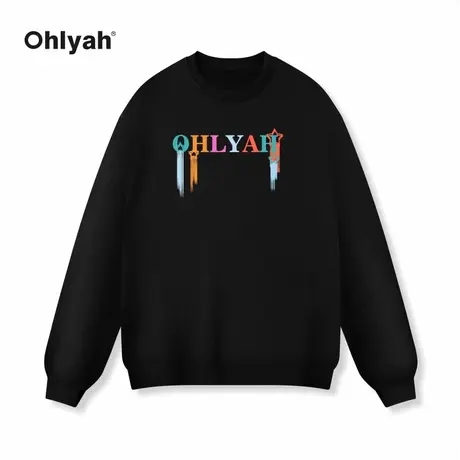 Ohlyah潮牌彩色渐变星星印花圆领纯棉秋冬卫衣男女款宽松班服定制商品大图