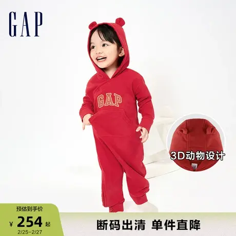【断码优惠】Gap婴儿春秋新年LOGO法式圈织软连体衣爬服855734商品大图