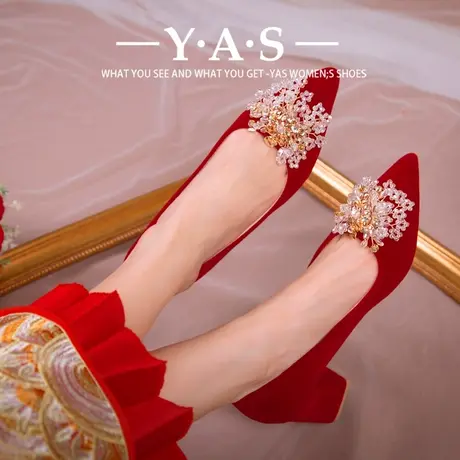 婚鞋新娘鞋红色细高跟鞋春女2024新款不累脚敬酒中式秀禾服结婚鞋商品大图